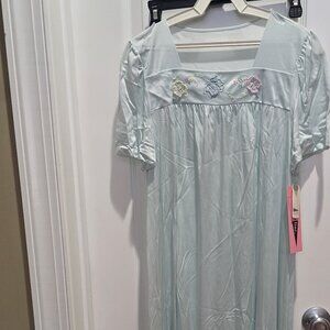 Vintage Shadowline Satin Lustre Blue Long Gown